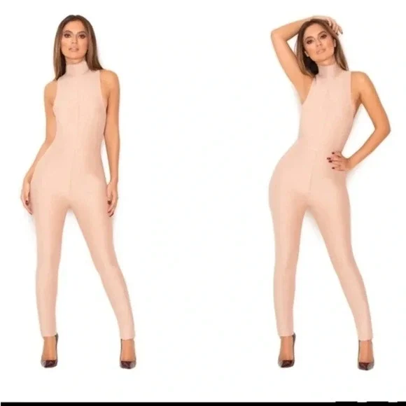House Of CB Charnell Blush Scuba Jersey Jumpsuit, Size Small - Picture 1 of 4